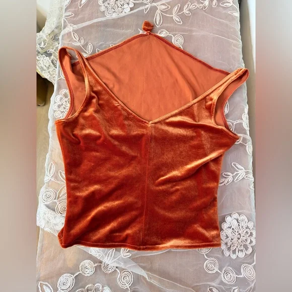 Striking Burnt Orange Velvet Cowl Neck Drape Top
